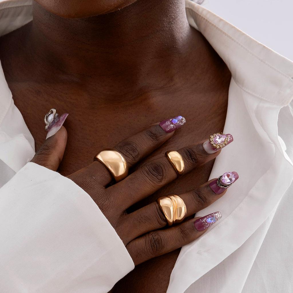 Tocona Smooth Surface Circle Chunky Open Rings Set for Women Trendy Gold Color Geometric Multilayer Finger Rings Fashion Jewelry