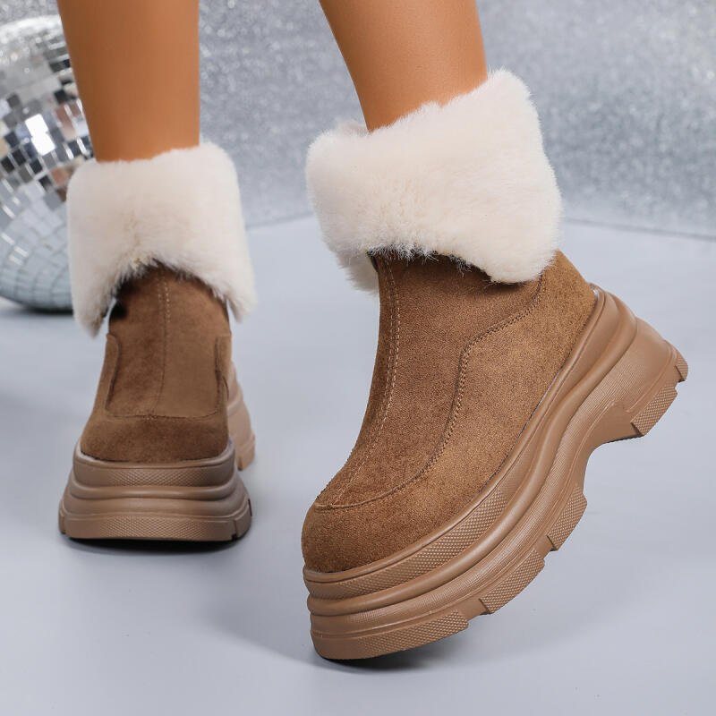 Chunky Platform Fluffy Fur Ankle Boots Women  Winter Non Slip Thick Bottom Suede Snow Boots Woman Furry Short Booties