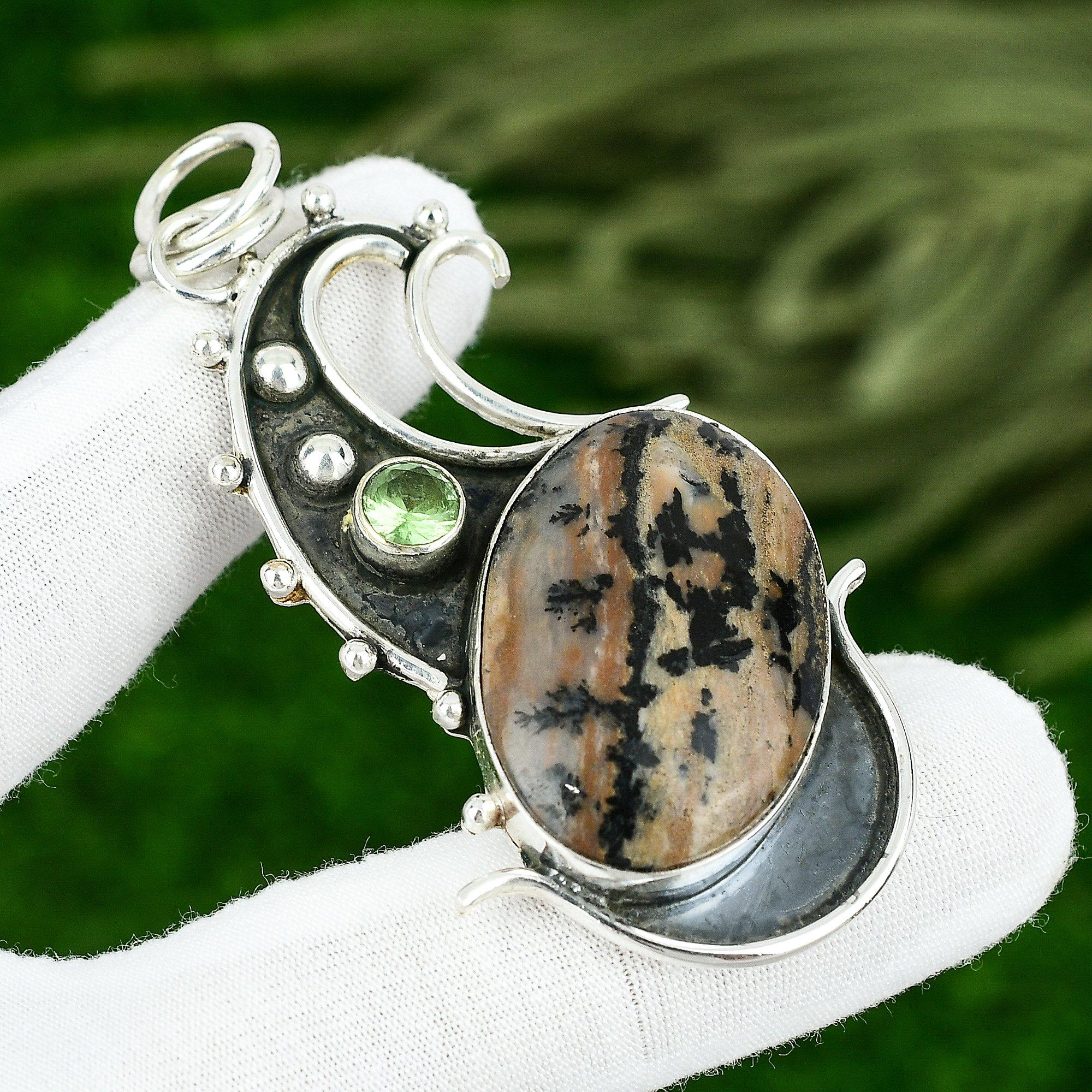 

Sterling Silver Honey Dendrite Opal Stone Apatite Ethnic Birthday Bezel Pendant