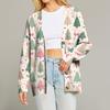 Women's Fashion Long Sleeve Print V-Neck Button Loose Cardigan Top