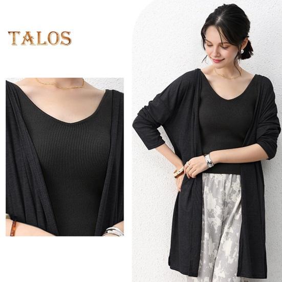 Damen Casual Mantel Kragenlos Langarm Offener Stich Mittellange Strickjacke Einfarbig Dünner Sonnenschutzmantel