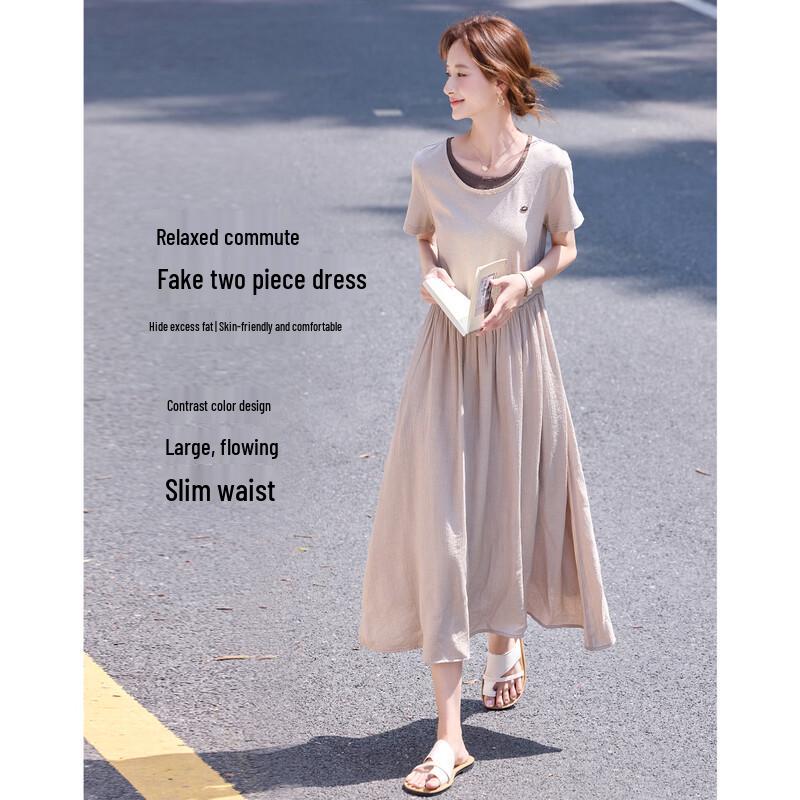 Women s Faux Two-Piece A-line Casual Dress L овсяный хаки