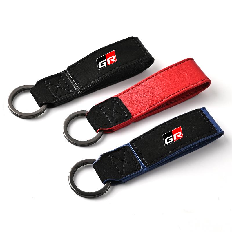Luxury Suede Leather Car Keychain Key Ring Pendant For Toyota GR Gazoo Racing Toyota Yaris Hilux Corolla Prius Auto Accessories