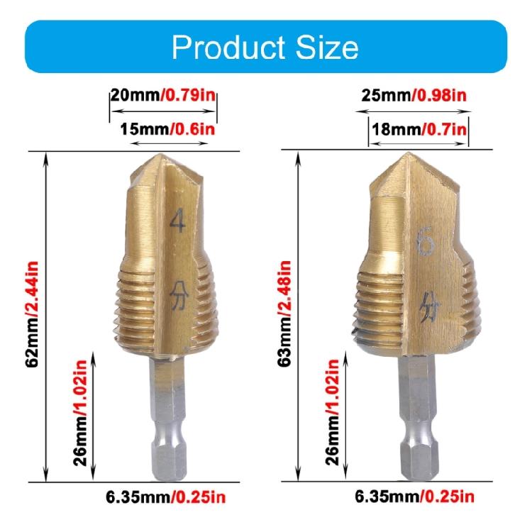 2Pcs 1/2" 3/4" Pipe Lifting Drill Bit Pipe Expansion Reamer Drill Bits with 1/4 Inch Hex Shank Water Pipe Hole Expansion