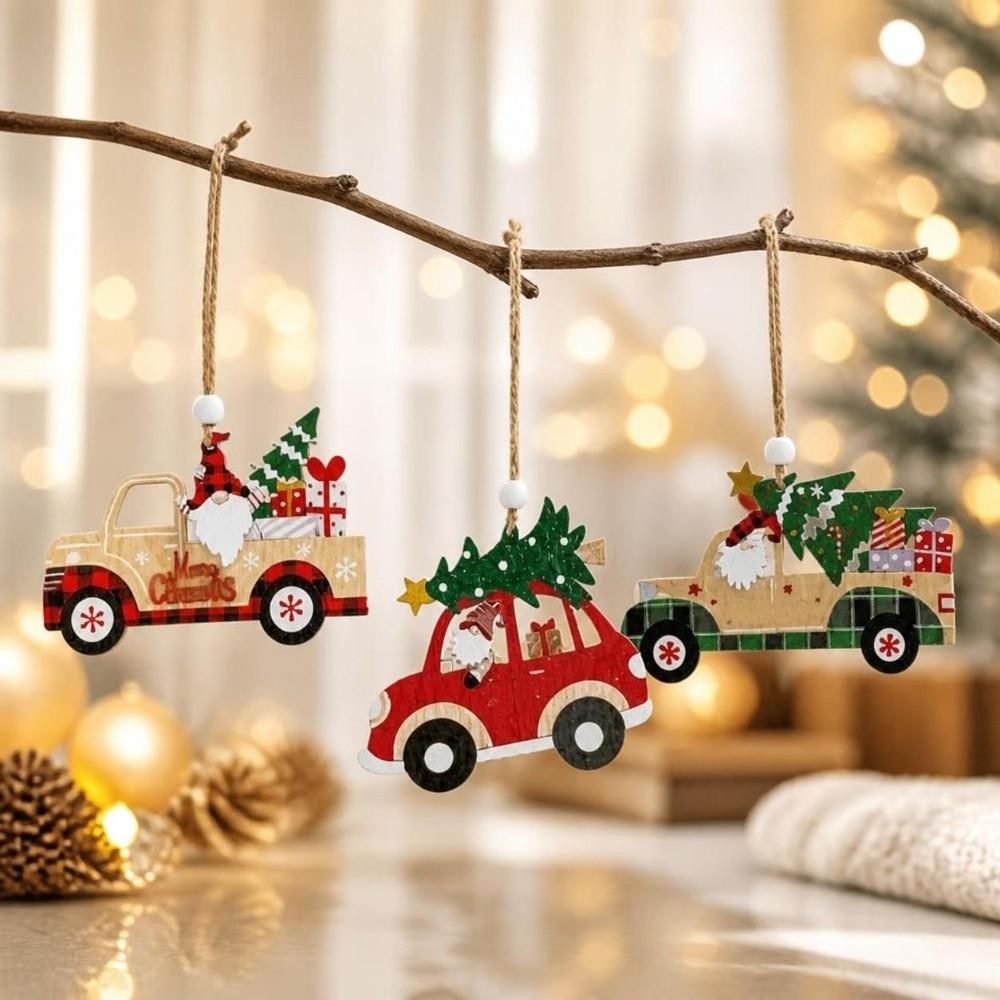 3 Pcs 2D Flat Christmas Tree Ornaments Wooden Christmas Decor Xmas Hanging Pendant Christmas Tree