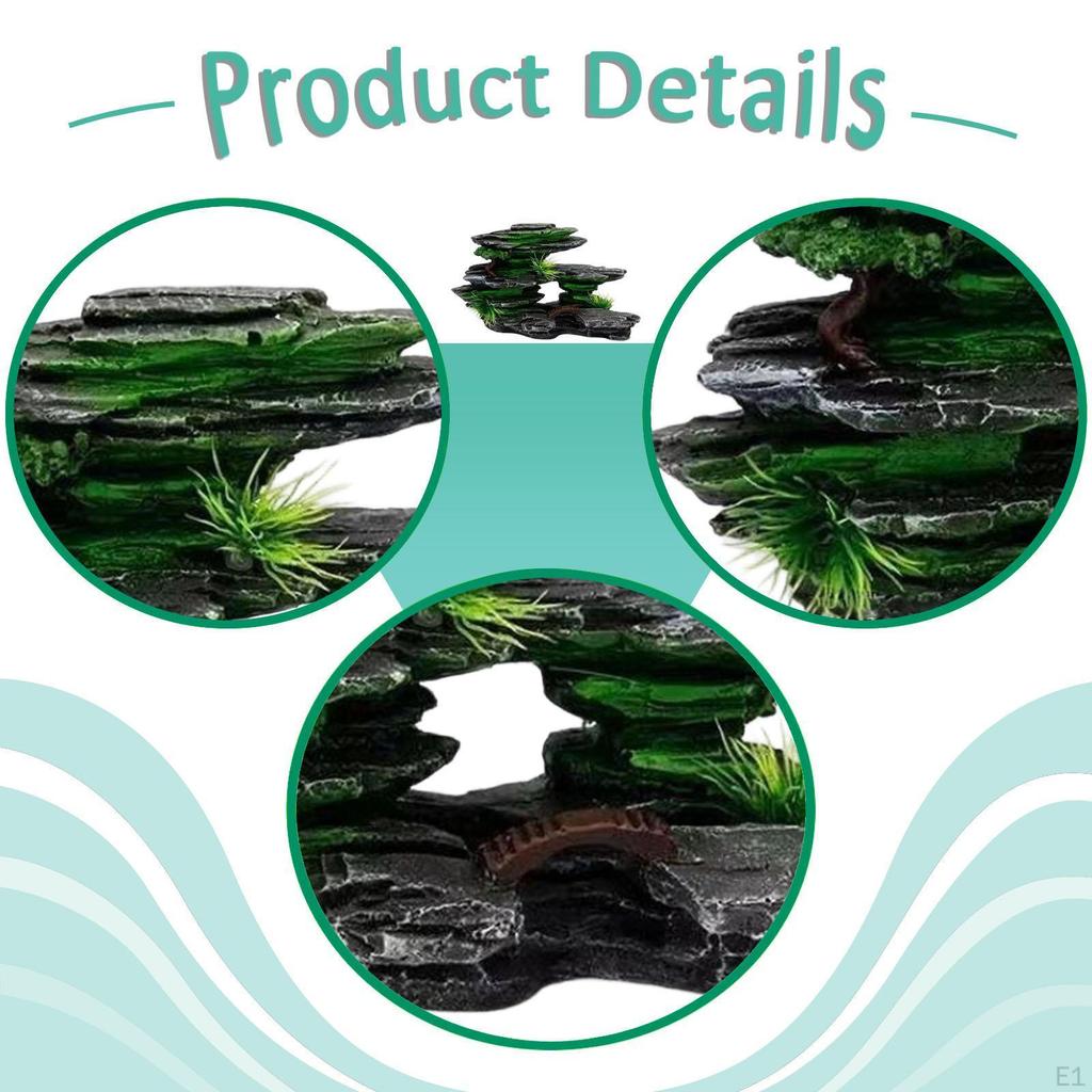 Aquarium Rockery Fish Tank Landscaping Desktop Resin with Grass for Home Living Room Hiding