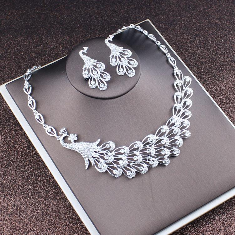 2022 Bridal Rhinestone Necklace & Earrings Set - Korean Wedding Hair & Dress Accessories