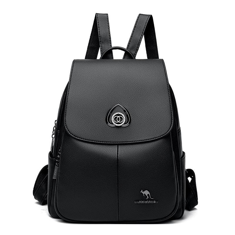 Schoolbag Kangaroo Backpack Women's 1011 New PU Women's Large Capacity Travel Simple Soft Leather Ladies Wholesale