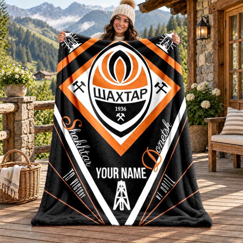 FC Shakhtar Donetsk Custom Name Flannel Blanket Personalized Soft Warm Plush Throw Blanket Customized Gift for Family Friends
