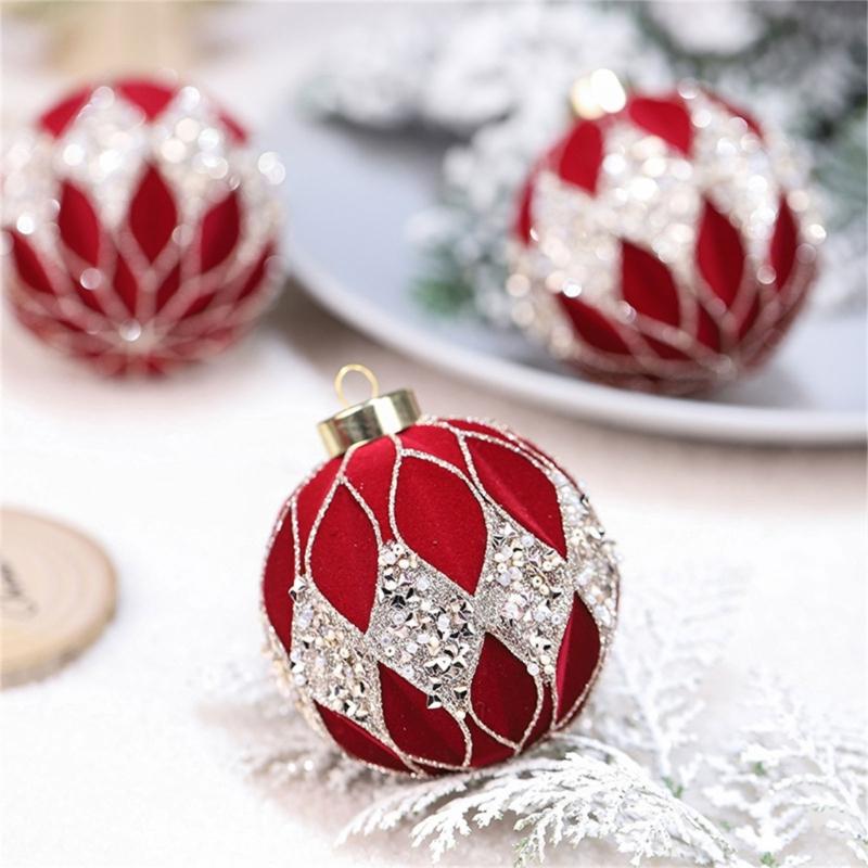 Holiday Tree Hanging Decorations Flocking Christmas Sphere Decorations Stylish Hanging Bauble for Yuletide Cheer