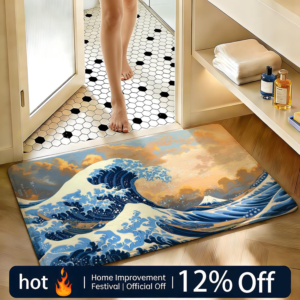 Soft Absorbent Non-Slip Rug Art The Great Wave Of Kanagawa Floor Mat Home Decor Doormat Bedroom Floor Mat Shower Carpet