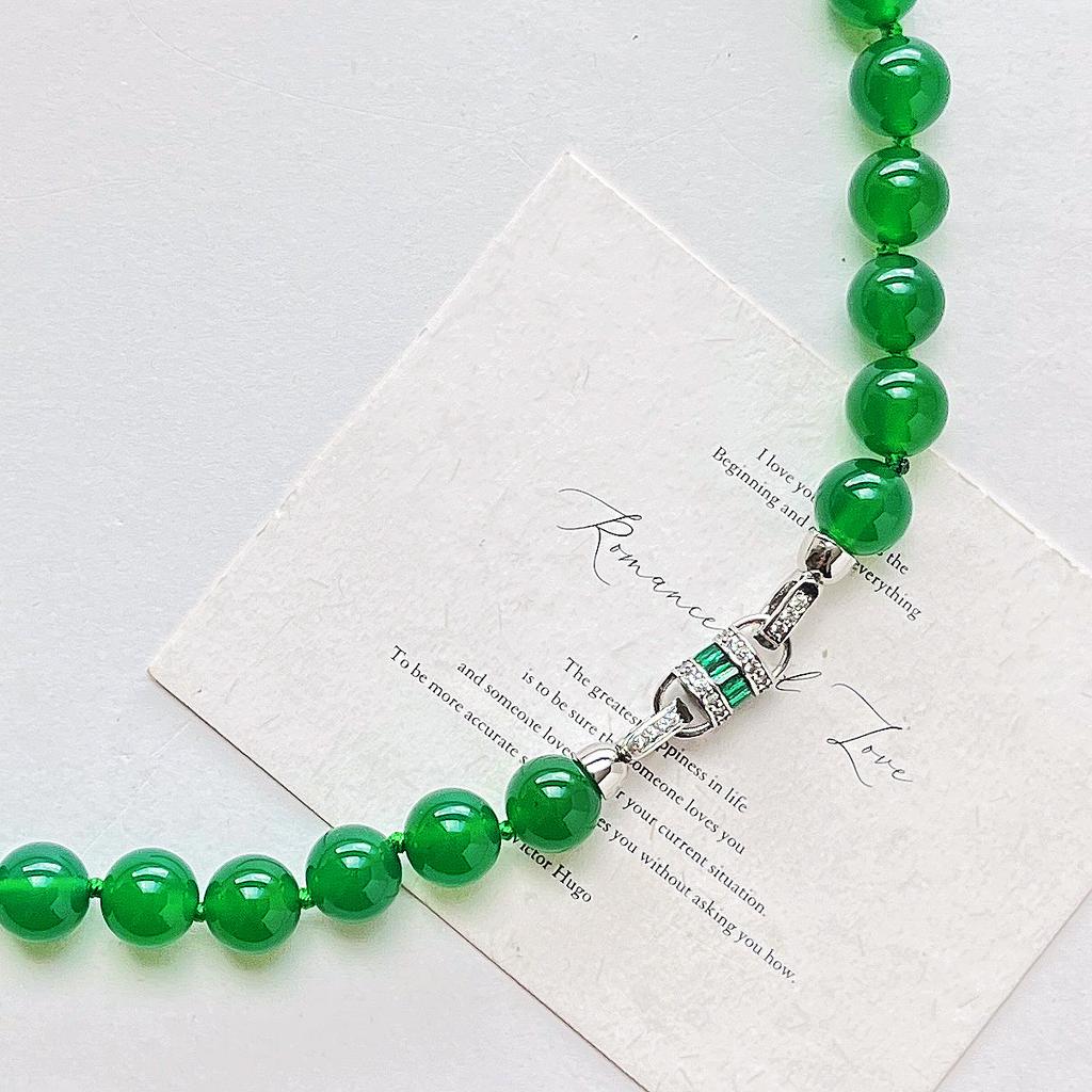 Wind 7A Natural Imperial Green Ice Transparent Chrysoprase Agate Necklace Clavicle Chain Fidelity