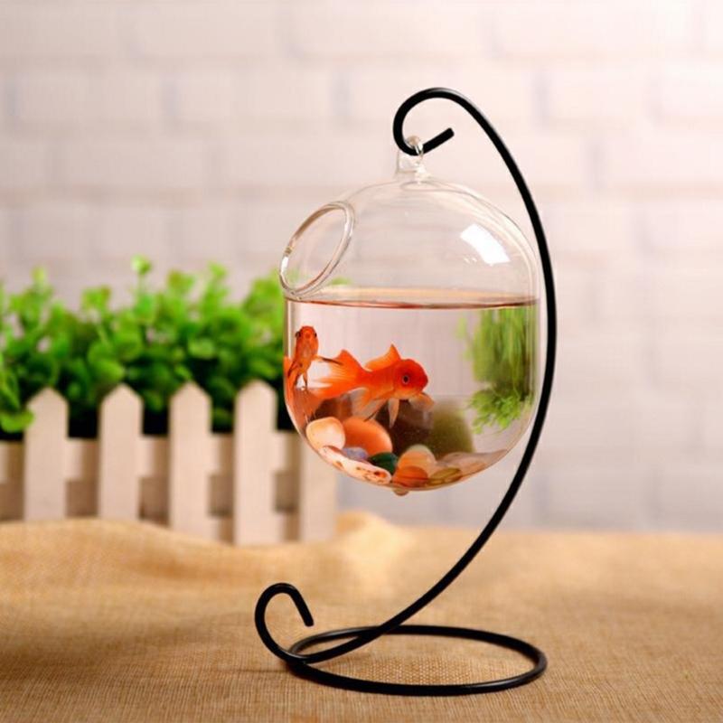 62KD Suspended Transparent Hanging Glass Fish for Tank Bottle Aquarium Flower Plant Vase Flower Vase for Home