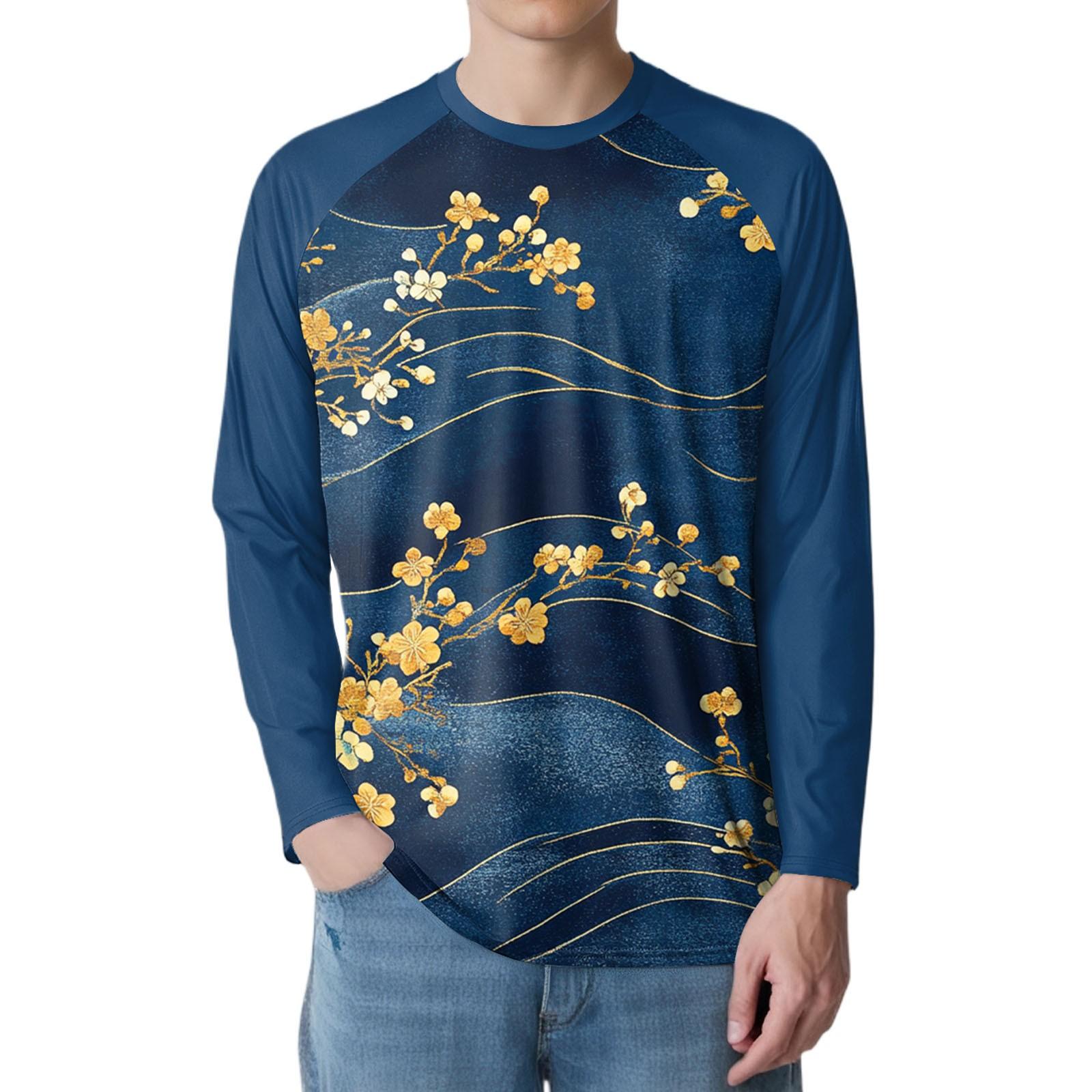 

Men s Fashion Printed Raglan Long Sleeve Sports Top M