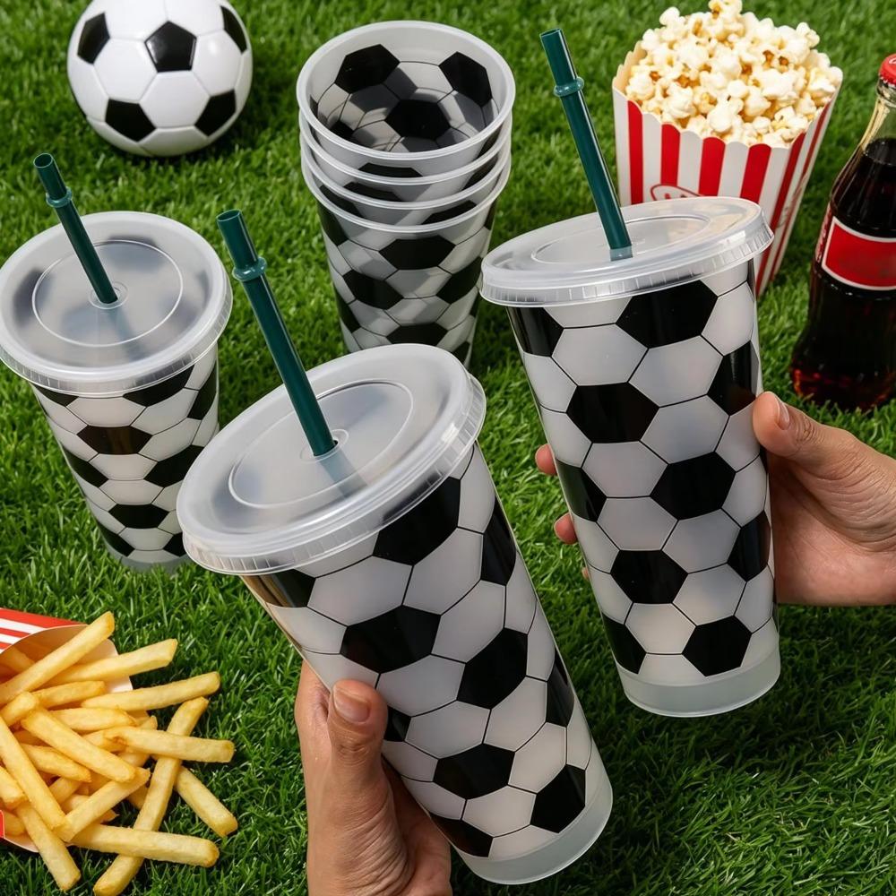 10PCS Reusable Football Drinking Cup 24OZ Water Cup Practical Soccer Pattern Straw Cups  Party