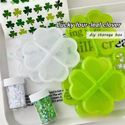 Creative Four-leaf Clover Green / Transparent Storage Box Travel Portable Pill Capsule Containers Girl Sticker Jewelry Organizer