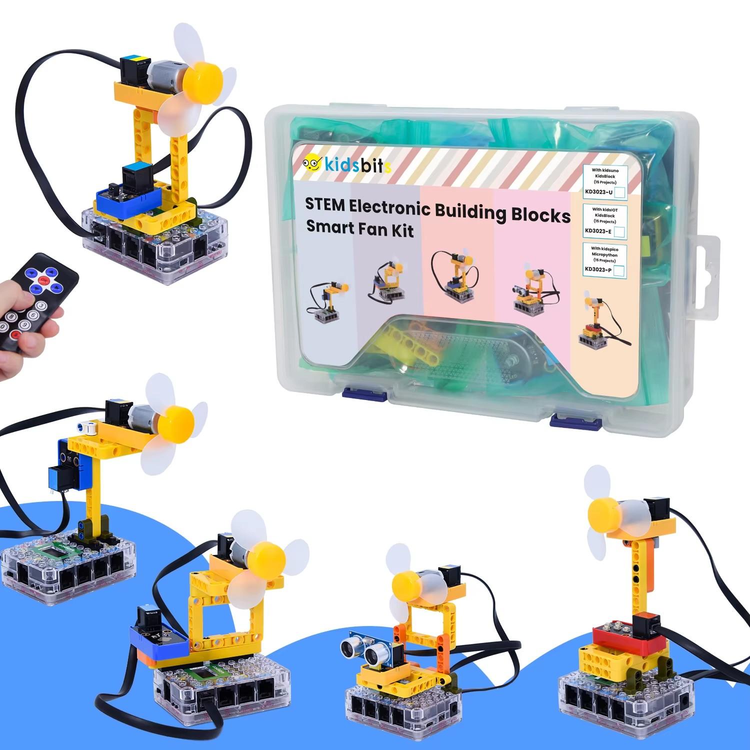Children s Education STEM Programming Sensor Kit Electronic Building Blocks Smart Fan Kit Motherboard Learning Kit Reference number: KD3023-P (with Kidspico board)