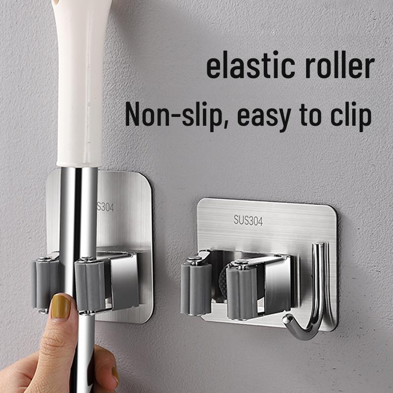 Edelstahl Mopphalter mit Haken – Wandmontiert, Stanzfreier Mopphalter