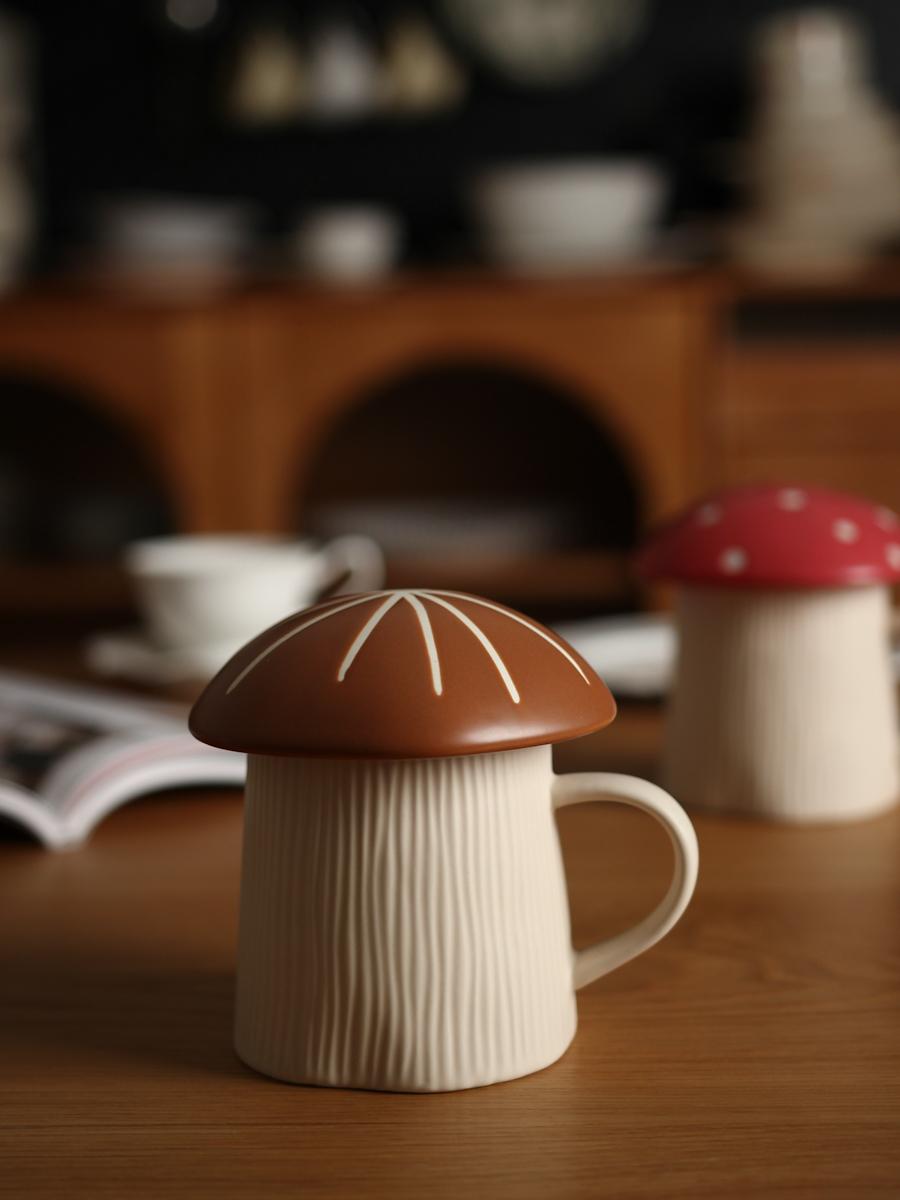 

American Retro Style Mug with Lid, Cute Water Cup, Mushroom Couple Ceramic Drinking Cup, Funny Mugs 301-400ml