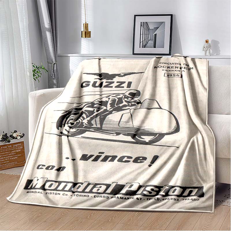 3D Retro Motorcycle G-Guzzi Flannel Printed Blanket Home Sofa Bed Warm Oversized Home Bedding Office Picnic Gift Soft Blanket