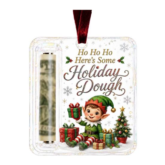 Creative Money Holder for Gifts Retro Christmas Cash Pendant, Tree Decoration, Transparent Acrylic Hanging Decor Holiday Ornament with Card