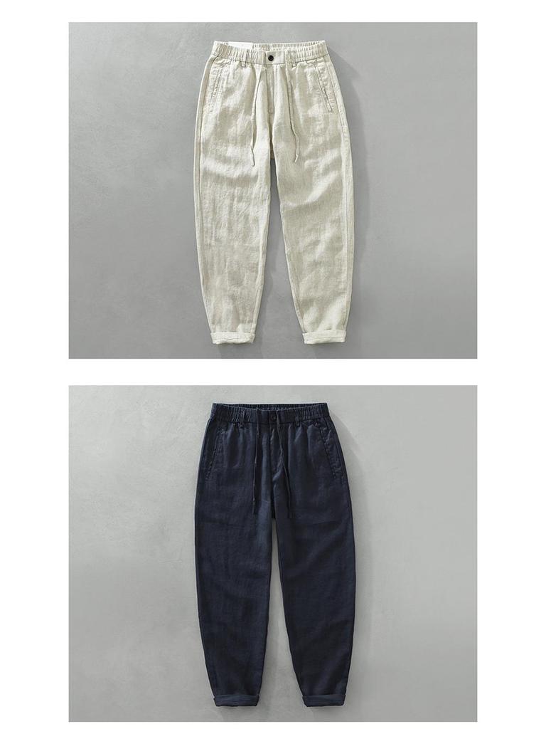Men's Linen Drawstring Elastic Waist Long Pants - Casual, Loose, Breathable Beachwear