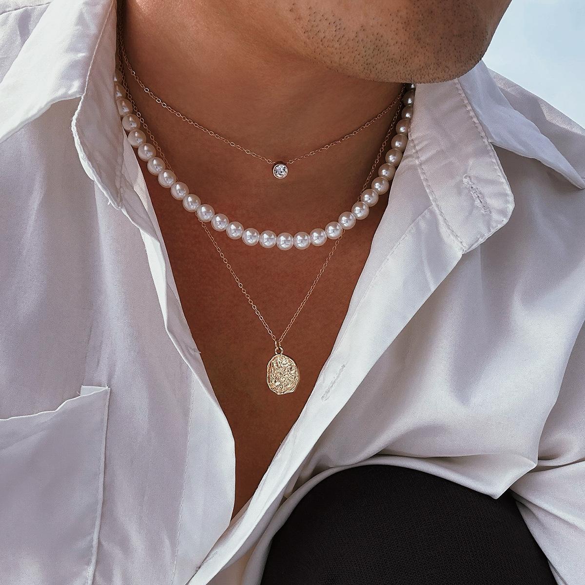 

Men s multi-layered design, three-dimensional pearls, versatile hip-hop style necklace, jewelry, holiday gifts