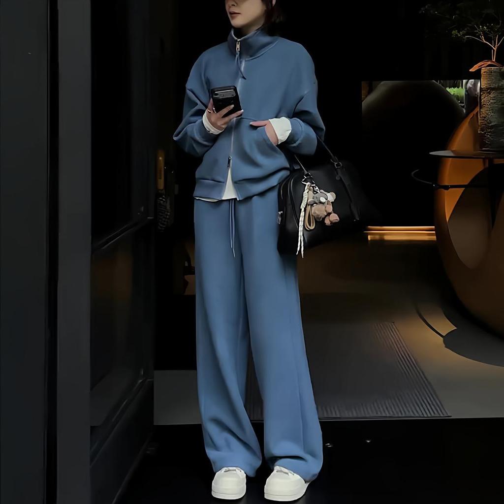 2025 Autumn/Winter Casual Warm Luxury Loose Wide-Leg Pants Two-Piece Set