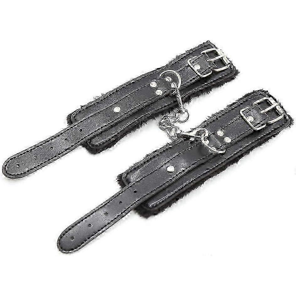 2025 Plush Black Leather Hand Cuffs Adjustable Wrist Fit Unisex Design Durable Material Perfect for Couples