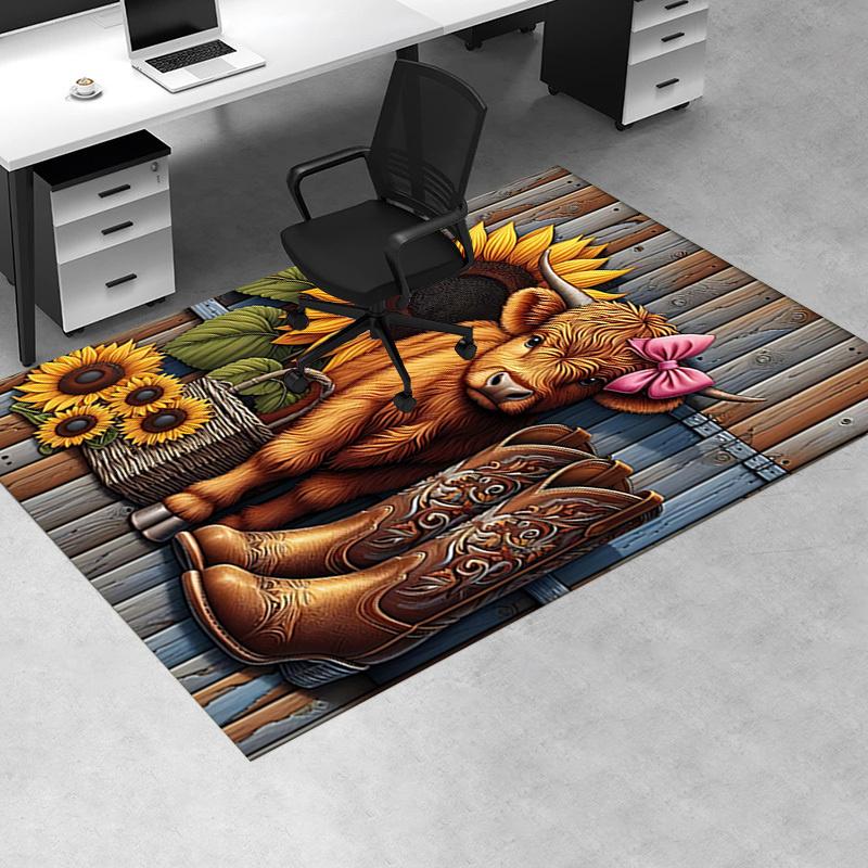 Chair Mat: Sunflower Cow Office Carpet Large Rug for Home Decor, Sofa Cover, Gift Idea, Suitable for Bedroom, Living Room, Various Rooms