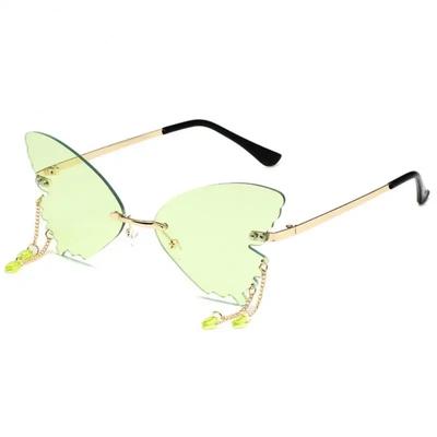 Lunettes de soleil forme papillon pour femmes UV400 Pendentif créatif Monture métallique Sans monture Lunettes d'extérieur Voyage Fête Lunettes de soleil décoratives