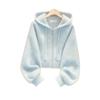 Women's Zipper Hooded Cardigan - Casual Fashion Long Sleeve Cardigan with Ribbed Detail Design, Trendy Pullover