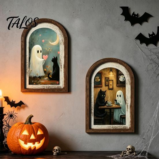 Halloween Entryway Decor Ghost Arch Wooden Sign, Cute Table Rustic Farmhouse Decoration Shelf Decor, Decorative Wall Art for Mantel Living Room