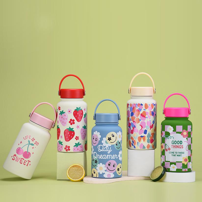 650Ml Thermos Cup Wide Mouth Portable Vacuum Children'S Student Sports Kettle Outdoor Printing Water Cup