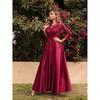 Damen Elegantes Rundhals-Spitzen-Falten-Langarm-Braut-Brautjungfern-Hochzeits-Langkleid Wunderschönes Party-Maxi-Ballkleid