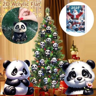 Vánoční adventní kalendář Panda 2025 Kreslený 2D akrylový přívěsek Panda Odpočítávací kalendář Multifunkční domácí dekorace