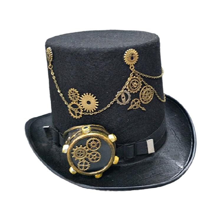 

Steampunk Hat Steampunk Traveler Hat Gothic Punk Top Hat For Men With Goggles 1 чорний