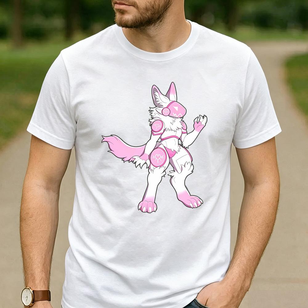 Full Body Pink White Protogen Waving Graphic T Shirt Unisex Crew Neck Short Sleeve Fandom Fan Holiday Gift Top