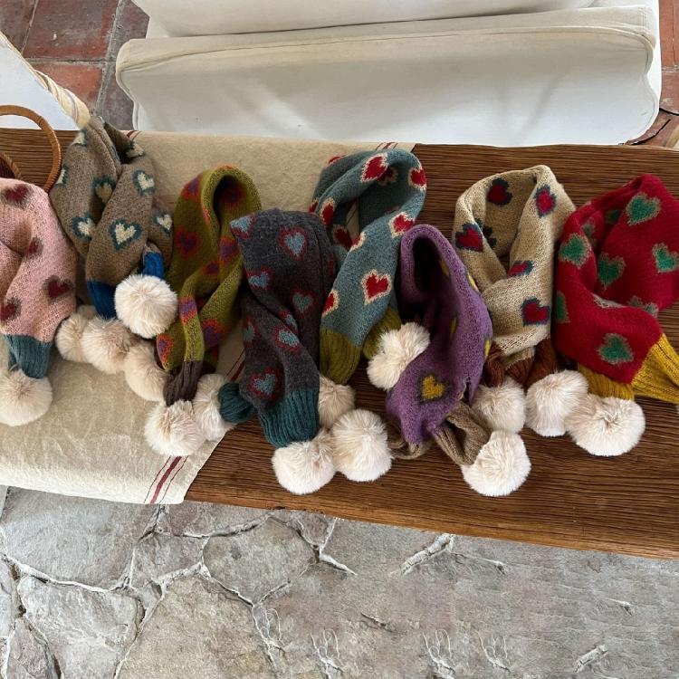 Children Knitted Scarf Soft and Warm Heart Pattern Neck Warmer Fashionable Autumn Winter Various Outfit Neck Gaiter