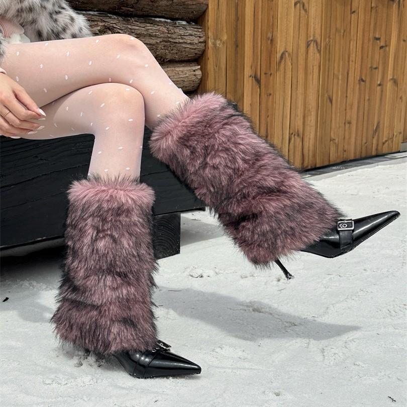 Niche Mao Mao Warm Fashion High Heel Boots Women's 2025 Autumn and Winter Pointed Pants Boots High Boots Women's Boots Snow Boots