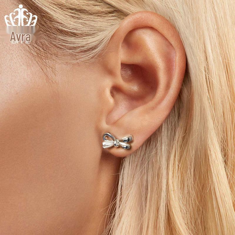 Avle Heart Bow Silver Earrings for Girls - S925 Sterling Silver