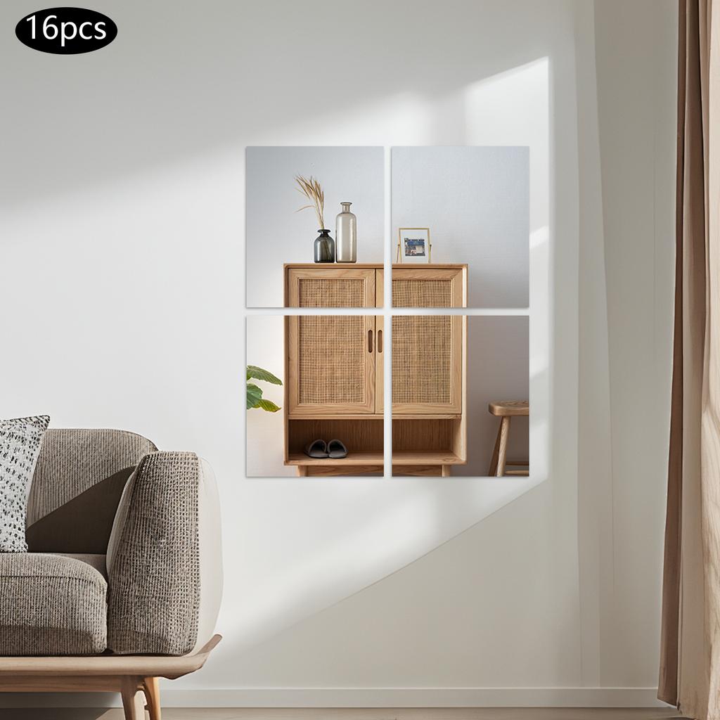 16PCS Adhesive Wall Mirror Tiles, Shatterproof Acrylic Glass Panels for Full-Length Wall Installation in Gym, Studio, Dance Room
