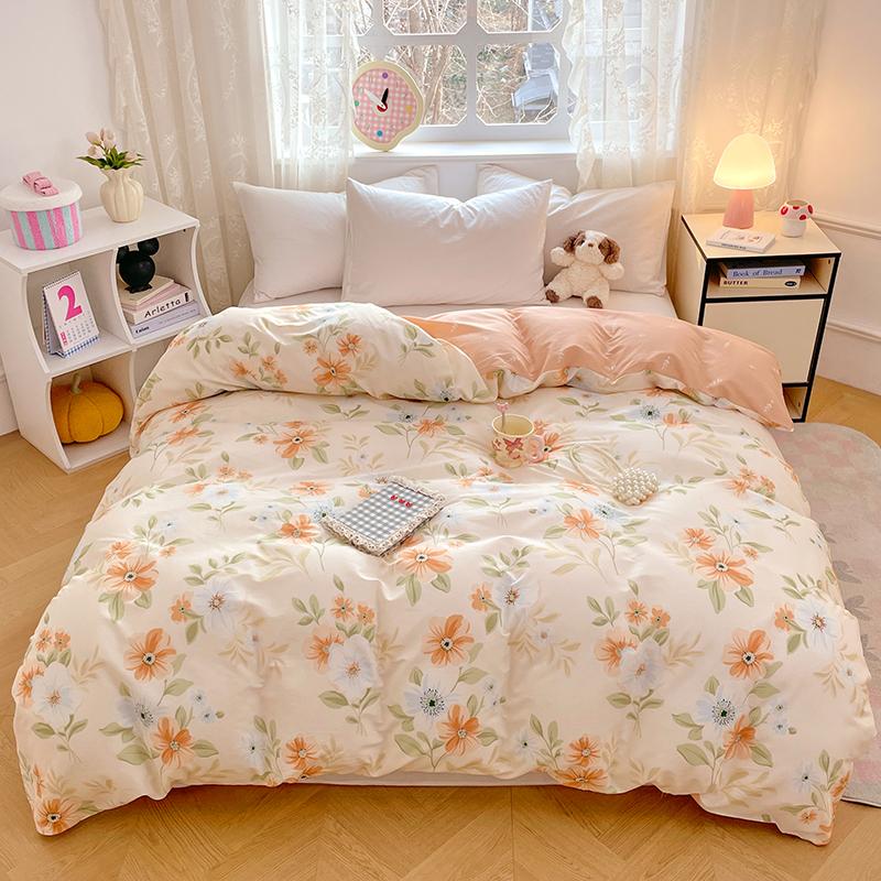 1pc 100% Cotton Floral Duvet Cover Soft Skin-Friendly King Size Comforter Cover with Zipper Spring Summer Breathable Quilt Cover