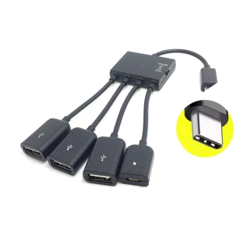 

1 to 4 USB HUB MicroUSB/ TypeC OTG Charging Splitters Adapter Cable Easily Connection for Various Devices
