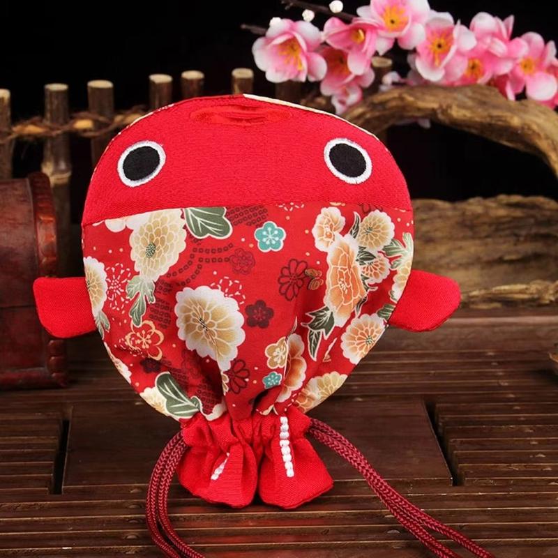 Cartoon Animal Canvas Flower Drawstring Bag Large Capacity Gold Fish Shape Handbag Coin Purse Wedding Candy Bag