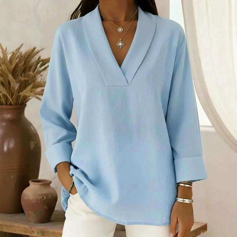 Loose Comfortable V Neck Long Sleeve Casual Pullover T Shirt