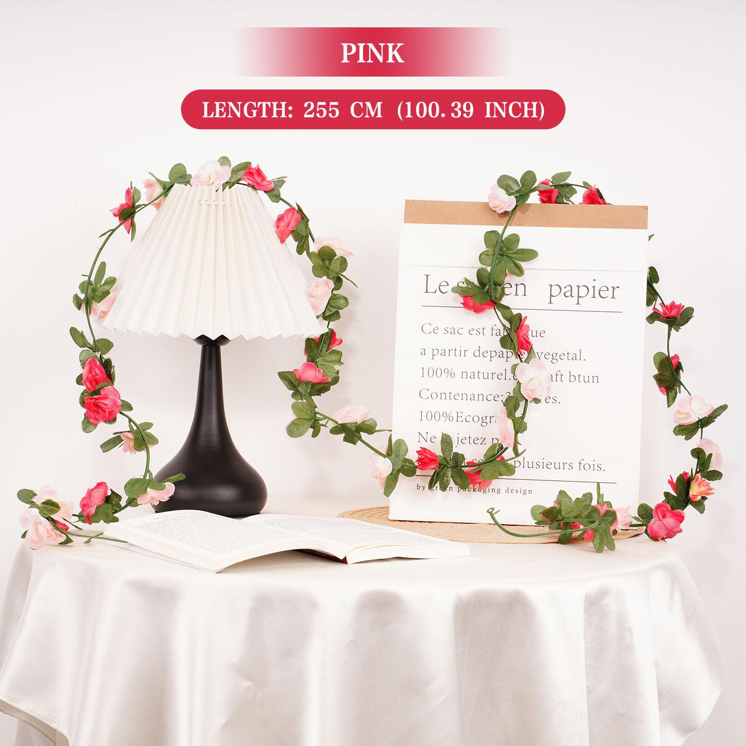 

Artificial flowers rose vine 255cm Hanging Plants Silk Garland Green Plant Garden Wedding Birthday Wall Home Fence Decor 1pcs