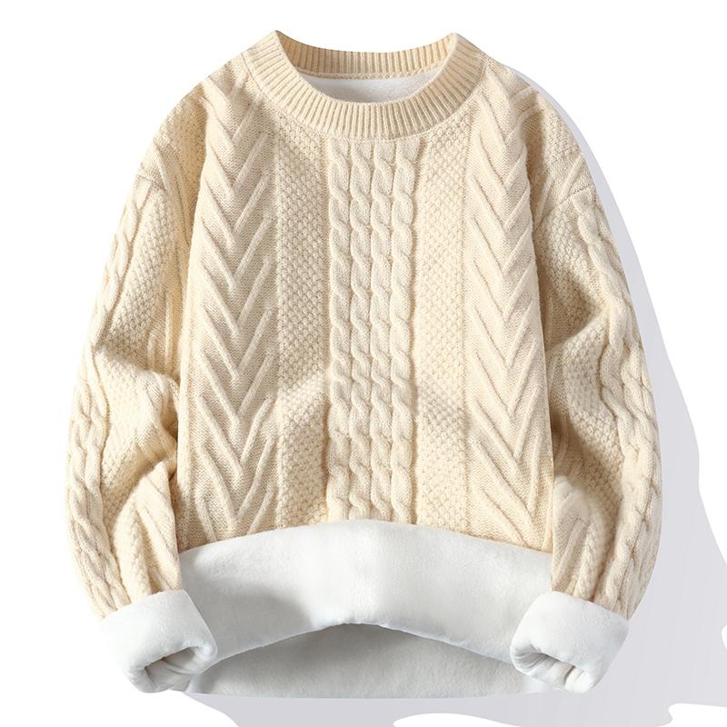 Men's Clothing Autumn Winter Flocking Solid Color Pullover Lantern Long Sleeve O-Neck Sweater Knitted England Style Stylish Tops