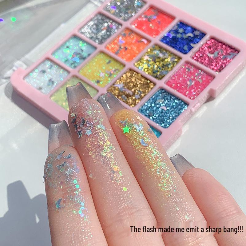 16-Color Mermaid Glitter Eyeshadow Palette – Pearlescent, Sparkling, Gel-Based for Stage & Performance Makeup