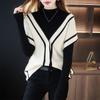 Vest Women's Autumn New V-neck Color blocked Sleeveless Sweater Coat Women's Loose Bat Sleeve Knitted Cardigan Shoulder